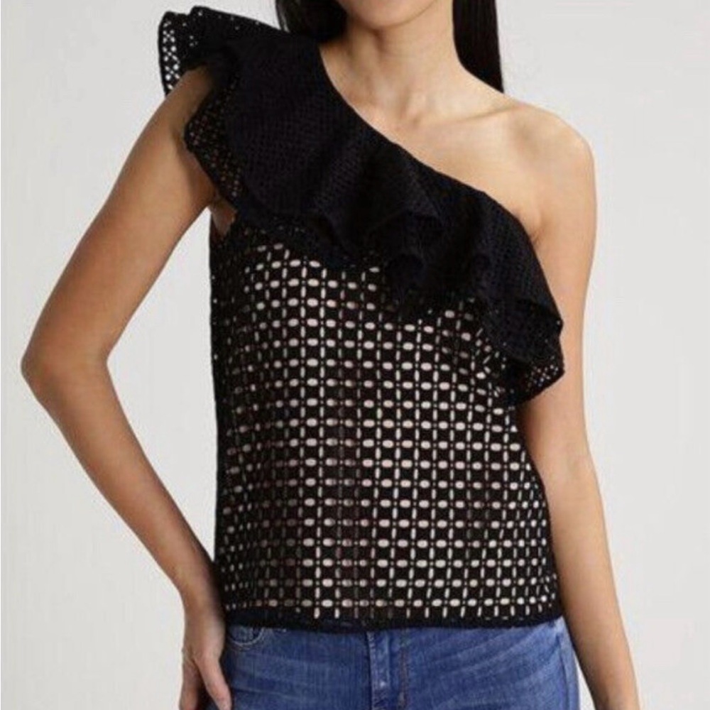 J. Crew One Shoulder Black Eyelet Blouse